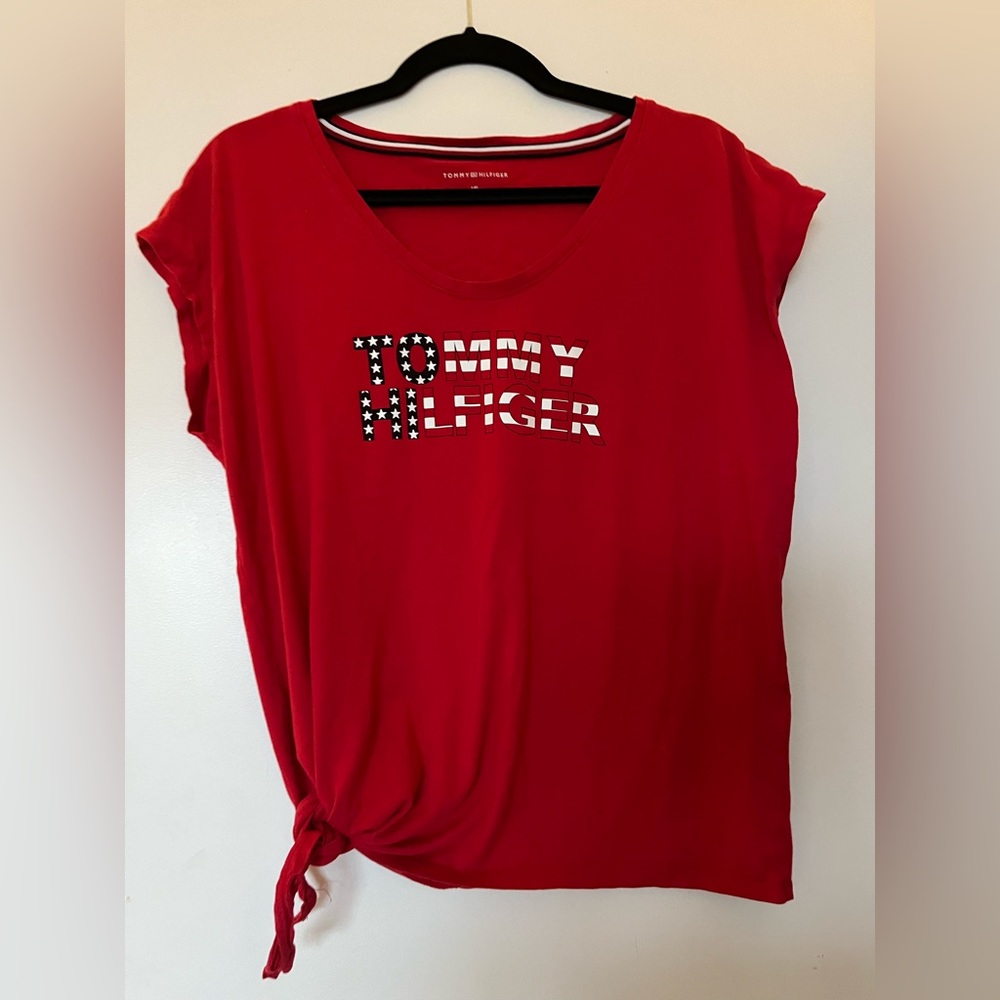 Classic Tommy Hilfiger American Flag Tee with Side Tie Size L